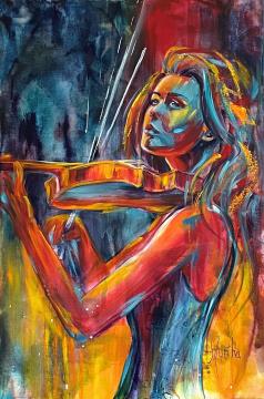 Image de la toile « Burning Violin » de Myrtha Pelletier
